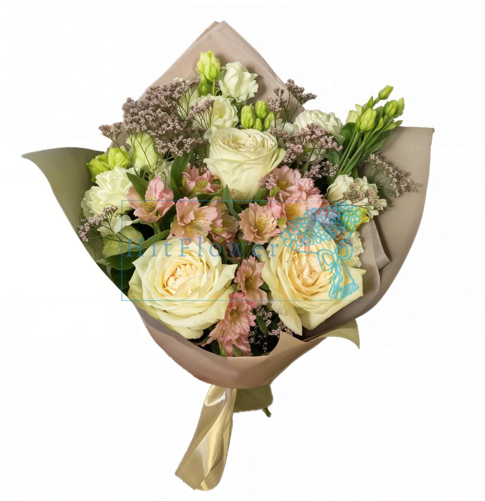 Букет цветов Весеннее пробуждение Букет цветов из: Розы, Лизиантусы и Альстромерии
